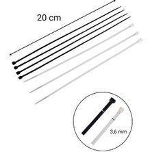 Aesco 3,6X200 Beyaz Kablo Bağı & Plastik Kelepçe & Cırt Kelepçe 100 Adet (Paket)