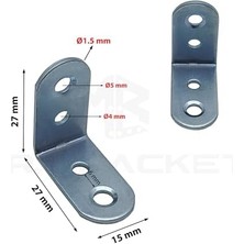 Aesco 25 Ad. L Demir Gönye Köşebent 15X27X27MM - Mobilya Dolap Raf Masa Çekmece Köşe Sabitleme Birleştirme