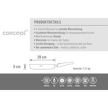 Aesco 1528 Co Paslanmaz Çelik Mehrschichtpfanne 28 cm Yuvarlak, 5 cm Yükseklik, Çıkarılabilir Sap Için Indüksiyon