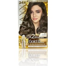 Aesco Gold Serisi 24K Altın Parçacıklı Serum ile 1 Kutu 2 x 50 ml ve Geliştiriciler Saç Boyası (Yoğun Küllü Açık Kumral 8.11)