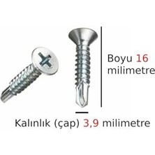 Aesco Akıllı Vida Metal Aleminyum Plastik Profil Delen Vidalar Havşa Başlı Ucu Delik Açan Vida Boy 16 Milimetre Çap 3,9 Milimetre