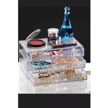 Aesco Deconox Diamond Serisi 4 Çekmeceli Şeffaf Makyaj ve Takı Organizeri, Kristal Desenli, Çok Fonksiyonlu