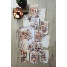 Kolbi Craft 15 Adet Vintage Eskitme Kahverengi Gül Temalı Scrapbook Kağıt Seti Bullet Journal Dekupaj Kağıdı