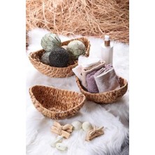 Aesco El Yapımı Su Sümbülü Hasır 3 Parça Kayık Ekmek Sepeti - Çok Amaçlı Hasır Kayık Sepet Seti