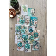 Kolbi Craft 15 Adet Vintage Eskitme Yeşil Gül Çiçek Temalı Scrapbook Kağıt Seti Bullet Journal Dekupaj Kağıdı