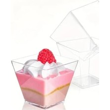 Aesco Kübik Prizma Kase Mika Plastik Şeffaf Kapaklı Sunum Kabı 8 Lü 120 cc