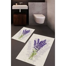 Mabeba Tekstil Lavanta Desenli Banyo Halı Takımı 2'li