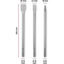 Aesco Orijinal 3-Parça Sds Plus Murç Seti (Sivri, 20 mm Düz ve 40 mm Spatula, Dayanıklı 40CR Çelik) - 49190110