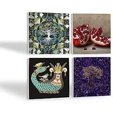 Aesco Hayat Ağacı, Şahmeran, Nar Taş Bardak Altlığı Seti - 4 Parça - Dekoratif, Rustik Mutfak Aksesuarı, 10X10 Cm, Kaydırmaz Tabanlı, Şık ve Dayanıklı SC483