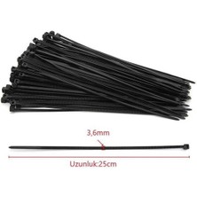 Aesco 3,6X250 Siyah 25CM Kablo Bağı Plastik Cırt Kelepçe TOPLAYICI-100 Adet