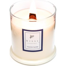 Aesco Büyük Üfleme Cam Ahşap Fitilli Yasemin Sandal Vegan Mum (380 Gr)