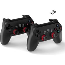 Aesco Çift Josystick 2.4g Kablosuz Oyun Kolu Pc Uyumlu Pilli Joystick Gamepad USB Dongle Bağlantı Kaymaz Tasarım 0019 Siyah (0019 - Çiftli Siyah)
