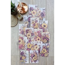 Kolbi Craft 15 Adet Eskitme Vintage Çiçek Temalı Scrapbook Kağıt Seti Bullet Journal Dekupaj Kağıdı Bordo Sarı