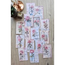 Kolbi Craft 15 Adet Eskitme Vintage Pembe Gül Temalı Scrapbook Kağıt Seti Bullet Journal Dekupaj Kağıdı