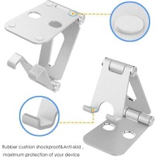 Aesco Tok Alüminyum Stand Çok Işlevli Döner Tablet Pc Akıllı Telefon Standı Mini Boy Masaüstü Stand Katlanabilir Cep Telefonu Evrensel Telefon Tutucu L9688 (Silver)