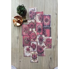 Kolbi Craft 15 Adet Vintage Bordo Kırmızı Gül Temalı Scrapbook Kağıt Seti Bullet Journal Dekupaj Kağıdı