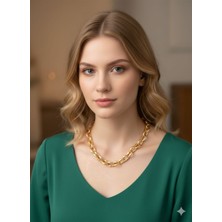 Huma Butik Takı Aksesuar  Gold Kalın Halka Zincir Çelik Kolye – Modern & Şık Tasarım