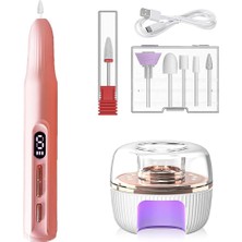 Aesco Yeni Nesil 9 Parça Şarjlı Tırnak Freze Seti USB Şarjlı Törpü Seti Uv LED Lamba Profesyonel Manikür Seti Pro