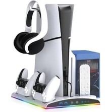 Aesco TP5-3570 Ps5 Soğutucu Organizatör 2 Fanlı Stand Kol Şarj Edici Stand 3 USB Hub Kulaklık Platstation Standı