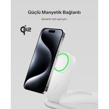 Aesco Magsafe Şarj Cihazı, Boostcharge 3'ü 1 Arada Manyetik Katlanabilir Şarj Aleti Qi2 15W - Kaymaz Tabanlı 16, 15,, Airpods Için Magsafe Uyumlu Hızlı Şarj, Psu Dahil - Beyaz