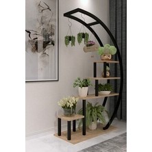 Ceviz Mobilya Asvera 28-018 Büyük C Tipi Dekoratif Metal Ahşap Çiçeklik - 180 cm Dev Saksı Standı Rafı