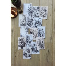 Kolbi Craft 14 Adet Siyah Beyaz Çiçek Temalı Scrapbook Kağıt Seti Bullet Journal Dekupaj Kağıdı