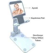 Aesco Siyah Aynalı Cep Telefonu Sabitleyici Stand Katlanabilir Ayarlanabilir Telefon Standı