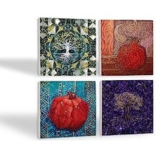 Aesco Hayat Ağacı, Nar Taş Bardak Altlığı Seti - 4 Parça - Dekoratif, Rustik Mutfak Aksesuarı, 10X10 Cm, Kaydırmaz Tabanlı, Şık ve Dayanıklı SC485