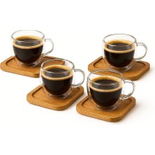 Aesco Çift Katmanlı 4'lü Espresso Cam Bardak Seti 80 ml & Tabak – 4’lü Set | Borosilikat Cam, Isı Yalıtımı, Bulaşık Makinesi Uyumlu, Türk Kahvesi Ristretto Macchiato Için