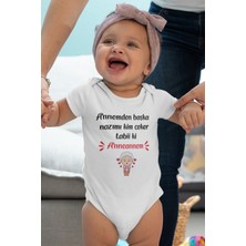 Overoz Anneanne Baskılı Kısa Kollu Beyaz Bebek Body Zıbın 5416