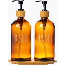 Aesco Bambu Standlı Cam Sıvı Sabunluk Seti - 2'li 2 x 475 ml