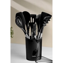 Nehir Raven Siyah Paslanmaz Çelik Silikon 12 Parça Servis Takımı