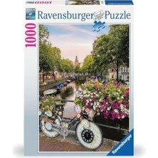Aesco Puzzle 17596 - Amsterdam'da Bisiklet ve Çiçekler - 1000 Parçalı
