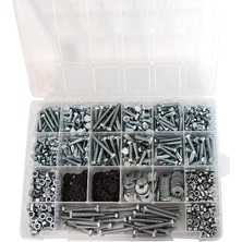 Aesco 1600 Parça 17 Çeşit Altıgen Başlı Çelik Cıvata, Somun, Pul Seti