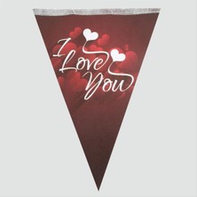 Aesco I You Temalı Kırmızı Beyaz Üçgen Flama Bayrak, Romantik Parti Dekorasyonu, Sevgililer Günü Süslemesi