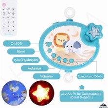 Aesco Pilli Işıklı Müzikli Kumandalı Projektörlü Sabitlemeli Çıngıraklı Dişlikli Dönence - Uyku Arkadaşı (Mavi)