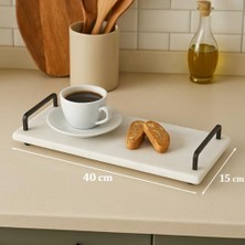 Aesco Veya Siyah Metal Saplı Mermer Sunum Tepsisi – 40X15 cm Dikdörtgen Servis Tepsisi, Şık Sofra, Kahve, Peynir ve Tatlı Sunumları Için (Siyah)
