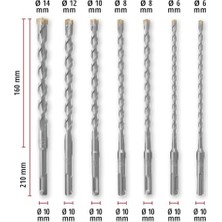Aesco Orijinal 7-Parça Sds Plus Uç Seti, 210 mm (40CR Takım Çeliğinden Üretilmiş, Dört Kenarlı Uç, Merkezleme Ucu, Tadilat Veya Betonla Ilgili Montaj Işleri Için) - 49265515