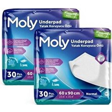 Moly Yatak Koruyucu Örtü 60x90 cm Yumuşak Dokulu 30'lu X2 Emici ve Taşınabilir Özellikler