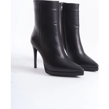 Manzo Habitual Hakiki Deri Fermuarlı Yüksek Topuklu Plaform Sivri Burun Bot