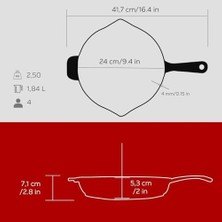 Aesco Döküm Yuvarlak Kızartma Tavası Döküm Demir Yekpare Saplı. ÇAP(Ø)24CM - Kırmızı