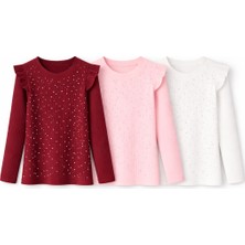 Mini Kanka Kız Çocuk Uzun Kollu Fırfırlı Taşlı Bluz 3’lü Set – Fitilli Kumaş, Şık ve Günlük