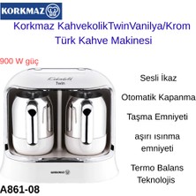 Korkmaz A861-08 Kahvekolik Twin Kahve Makinesi Vanilya/krom + Hassas Mutfak Tartısı HEDİYE