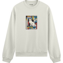 The Lucid Lab Bauhaus Cat Oversize Sweatshirt - Beyaz