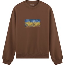 The Lucid Lab Buğday Tarlası ve Kargalar  Oversize Sweatshirt - Kahverengi