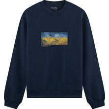 The Lucid Lab Buğday Tarlası ve Kargalar  Oversize Sweatshirt - Lacivert