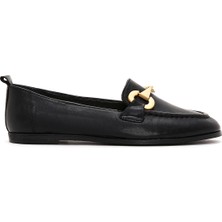 Derimod Kadın Siyah Tokalı Deri Maskülen Loafer 26PFD200018