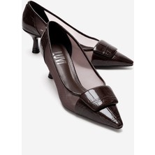 Luvi Ola Kahverengi Rugan File Detaylı Kadın Topuklu Ayakkabı