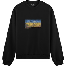 The Lucid Lab Buğday Tarlası ve Kargalar  Oversize Sweatshirt - Siyah