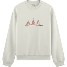 The Lucid Lab Brushstroke Christmas Tree  Oversize Sweatshirt - Beyaz